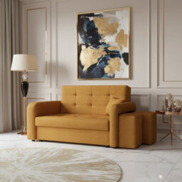 Viva Home Ii Sofa Bed With Two Ottomans For Living Room Chipboard Metal Legs Sleeping Function 158 Cm Mustard Right - thumbnail 2