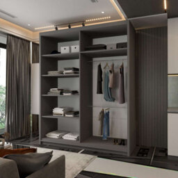 M N Furniture Ltd Wardrobe With Led Light, Sliding Mirror Doors, Shelves, Hanging Rails - Modern Bedroom Cabinet (Grey,150Cm) - thumbnail 2