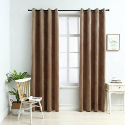 Walplus Blackout Curtains With Rings 2 Pcs Velvet Beige 140X245 Cm