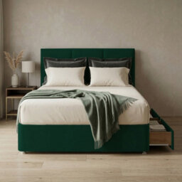 Adore Designs Alton Plush Velvet Divan Bed, Headboard - 4Ft Small Double - Emerald Green - 2 Drawers Same Side - thumbnail 1