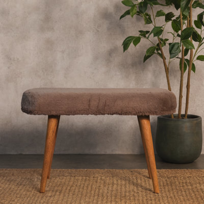 Wyld Haus Rome Mocha Faux Fur Bench With Mango Wood Legs, 78 X 35 X 50 Cm - image 1