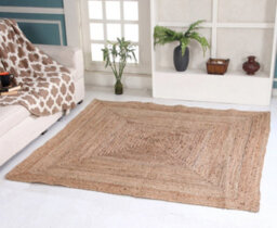 Second Nature Online Dhaka Rustic Square Rug Hand Woven Mat With Natural Fibre Indian Jute Flat Pile - Large Floor Covering - thumbnail 4