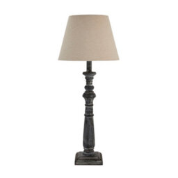 Dibor French Country Style E27 Home Office Pillar Lamp Brushed Wood Rippled Desk Lamp With Linen Shade Bedside Table Lamp - thumbnail 2