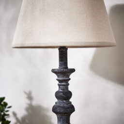 Dibor French Country Style E27 Home Office Pillar Lamp Brushed Wood Rippled Desk Lamp With Linen Shade Bedside Table Lamp - thumbnail 5