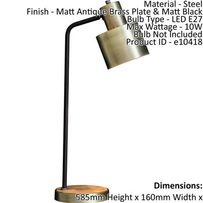 Table Lamp Matt Antique Brass Plate & Matt Black 10W Led E27 Bedside Light