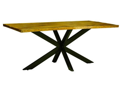 Buttercup Farm Kerela Artificial Edge Spider Leg Dining Table - Mango Wood/iron - L100 X W200 X H76 Cm - Mango Pp Saw Finish - image 1