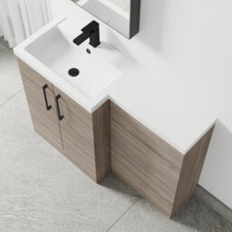 Balterley Left-Hand Bathroom Vanity And Wc Unit Combination With Basin - 1100mm - Woodgrain Mid Oak With Black Handles - thumbnail 3