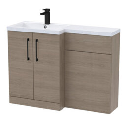 Balterley Left-Hand Bathroom Vanity And Wc Unit Combination With Basin - 1100mm - Woodgrain Mid Oak With Black Handles - thumbnail 1