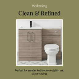 Balterley Left-Hand Bathroom Vanity And Wc Unit Combination With Basin - 1100mm - Woodgrain Mid Oak With Black Handles - thumbnail 7