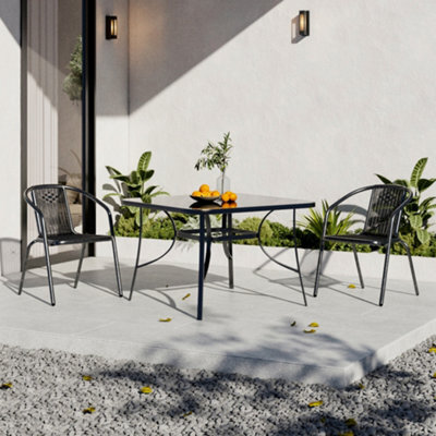 Breeins 3 Piece Outdoor Dining Set Glass Square Umbrella Table And 2 Seater Stacking Chairs For Garden Patio Lounge Balcony 105Cm - image 1