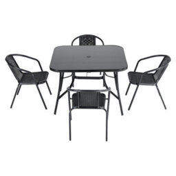 Breeins 3 Piece Outdoor Dining Set Glass Square Umbrella Table And 2 Seater Stacking Chairs For Garden Patio Lounge Balcony 105Cm - thumbnail 3