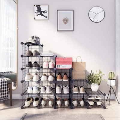 Songmics Shoe Cabinet Modular Mesh Panel Organizer For Entryway Hallway Bedroom With Rubber Mallet Anti-Tip Kit Black - image 1