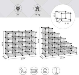 Songmics Shoe Cabinet Modular Mesh Panel Organizer For Entryway Hallway Bedroom With Rubber Mallet Anti-Tip Kit Black - thumbnail 2
