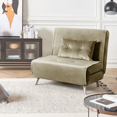 Beliani Olive Green Velvet Sofa Bed Single Sleeper Fold-Out 100 X 191 X 89 Cm - image 1