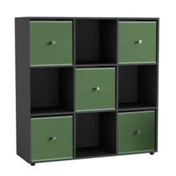 Urbn-Living Urbnliving 9 Cube Black Wooden Bookcase Shelving Unit With 5 Collapsible Fabric Drawers Pastel - Green - thumbnail 2