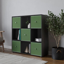 Urbn-Living Urbnliving 9 Cube Black Wooden Bookcase Shelving Unit With 5 Collapsible Fabric Drawers Pastel - Green - thumbnail 3