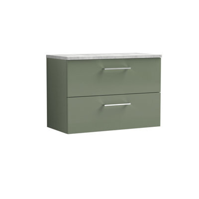 Balterley Bramshall 800mm Wall Hung 2 Drawer Vanity Unit With Laminate Worktop For Modern Bathroom Storage - Satin Green - image 1