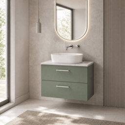 Balterley Bramshall 800mm Wall Hung 2 Drawer Vanity Unit With Laminate Worktop For Modern Bathroom Storage - Satin Green - thumbnail 4