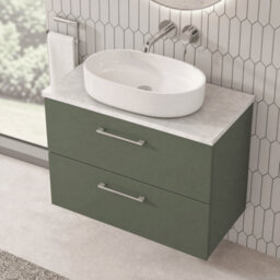 Balterley Bramshall 800mm Wall Hung 2 Drawer Vanity Unit With Laminate Worktop For Modern Bathroom Storage - Satin Green - thumbnail 3