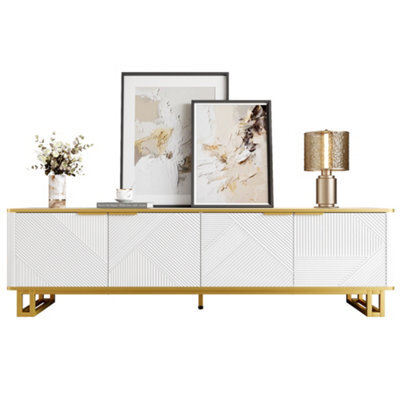 Matteo Modern Geometric 4-Door Tv Cabinet - White & Gold Tv Stand With Ample Storage For Tvs Up To 80 Inches - image 1