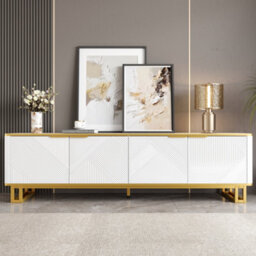Matteo Modern Geometric 4-Door Tv Cabinet - White & Gold Tv Stand With Ample Storage For Tvs Up To 80 Inches - thumbnail 2