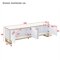 Matteo Modern Geometric 4-Door Tv Cabinet - White & Gold Tv Stand With Ample Storage For Tvs Up To 80 Inches - thumbnail 6
