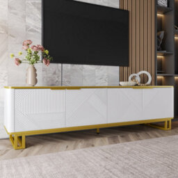 Matteo Modern Geometric 4-Door Tv Cabinet - White & Gold Tv Stand With Ample Storage For Tvs Up To 80 Inches - thumbnail 7