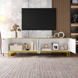 Matteo Modern Geometric 4-Door Tv Cabinet - White & Gold Tv Stand With Ample Storage For Tvs Up To 80 Inches - thumbnail 9