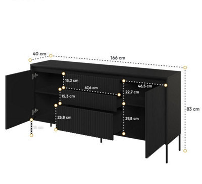 Arte Modern Trend Large Sideboard Cabinet (H830mm W1660mm D400mm) - White Matt With Black Legs - image 1