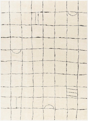 Livabliss Freud-Modern Ivory Black High Pile Living Dining Bedroom Rug 160 X 213 Cm Easy Care, Non Shedding - image 1