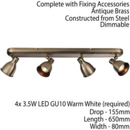 Led Tilting Ceiling Spotlight Antique Brass 4 Bulb Bar Kitchen Island Downlight - thumbnail 2