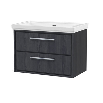 Hudson Reed Lille Wall Hung 2 Drawer Vanity Unit With Modern Basin, Graphite Woodgrain Finish, 606 X 830 mm - image 1