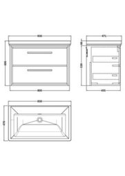 Hudson Reed Lille Wall Hung 2 Drawer Vanity Unit With Modern Basin, Graphite Woodgrain Finish, 606 X 830 mm - thumbnail 3
