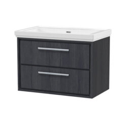 Hudson Reed Lille Wall Hung 2 Drawer Vanity Unit With Modern Basin, Graphite Woodgrain Finish, 606 X 830 mm - thumbnail 1