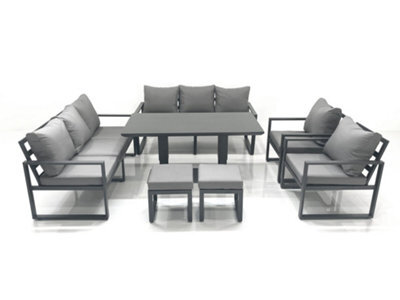Fimous Garden Sofa Set Aluminium Furniture Rising Dining Tabe Set With 2 Chair 2 Small Footstools Dark Grey - image 1