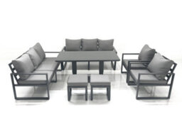 Fimous Garden Sofa Set Aluminium Furniture Rising Dining Tabe Set With 2 Chair 2 Small Footstools Dark Grey - thumbnail 1