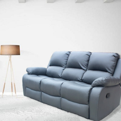 UK Leisure World Three Seater 3 Recliner Grey Sofa Set Suites Settee Grey Leather 3 Seater Armchair Faux Leather - image 1