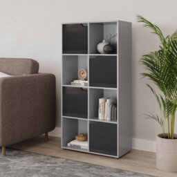 Urbn-Living Urbnliving 119Cm Height Grey 8 Cube Bookcase Shelving Display Shelf Storage Unit Black Wooden Door - thumbnail 2