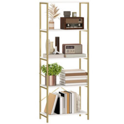 Homcom Modern Bookshelf, Freestanding Bookcase, White And Gold Tone - thumbnail 2