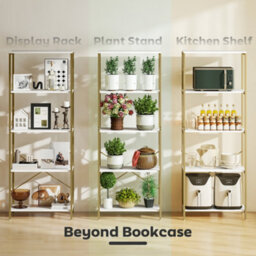 Homcom Modern Bookshelf, Freestanding Bookcase, White And Gold Tone - thumbnail 6