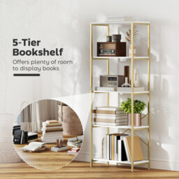 Homcom Modern Bookshelf, Freestanding Bookcase, White And Gold Tone - thumbnail 4