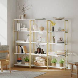 Homcom Modern Bookshelf, Freestanding Bookcase, White And Gold Tone - thumbnail 9