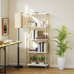 Homcom Modern Bookshelf, Freestanding Bookcase, White And Gold Tone - thumbnail 7