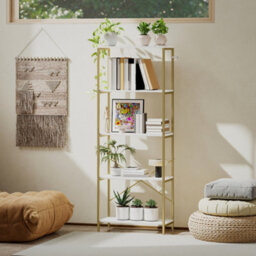 Homcom Modern Bookshelf, Freestanding Bookcase, White And Gold Tone - thumbnail 8