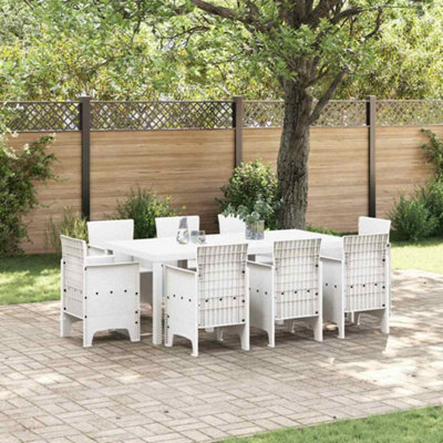Berkfield Garden Dining Set 9 Pcs White Polt Rattan - image 1
