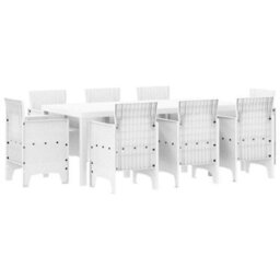 Berkfield Garden Dining Set 9 Pcs White Polt Rattan - thumbnail 2