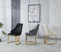 Set Of 2 Modernique Cream Velvet Upholstered Dining Chairs With Golden Metal Legs - thumbnail 2