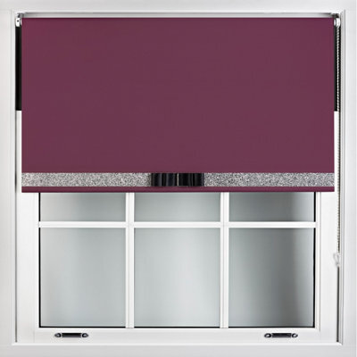 Furnished Aubergine Blackout Roller Blind With Decorative Silver Glitter & Black Bow - Trimmable (W)185Cm X (L)165Cm - image 1