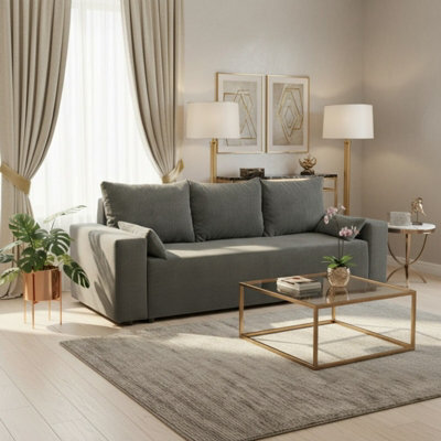 Livorno Sofa Bed For Living Room Foam Seat Wave Springs Wooden Legs Wood Frame 250X94X90 Cm Sleep Area 200X140 Dark Grey - image 1
