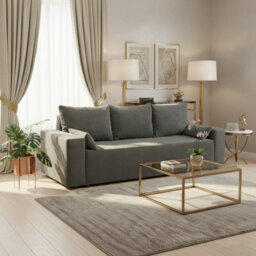 Livorno Sofa Bed For Living Room Foam Seat Wave Springs Wooden Legs Wood Frame 250X94X90 Cm Sleep Area 200X140 Dark Grey - thumbnail 1